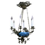 French Bronze Chandelier with Opaline Bowl