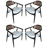 Four Balck Lacquered Caned Chairs 1954