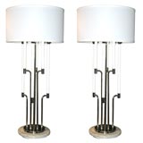 Pair  Parzinger Style 6-Light Nickel Lamps
