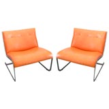 Vintage French Leather and Chrome Club Chairs