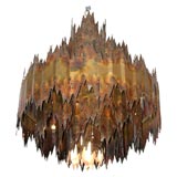 Vintage "Brutal"-style Coppered Brass Chandelier by T.A. Greene