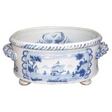 Large Dutch oval blue and white porcelain wine cooler