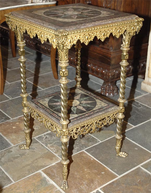 Asthetic Movement gilt-brass & slate/marble salon table