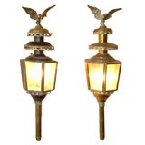 Two similar pairs of English brass coach lanterns