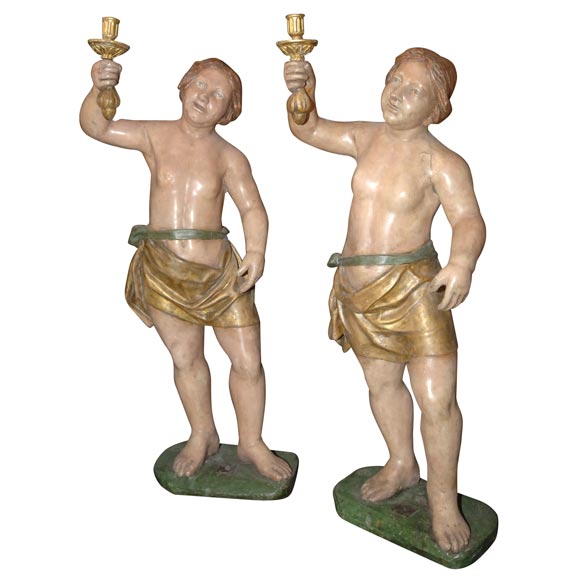 Pair of Italian paper mache angels For Sale
