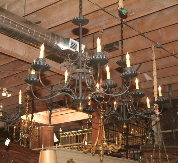 20th Century Louis XV style iron pair of chandeliers For Sale
