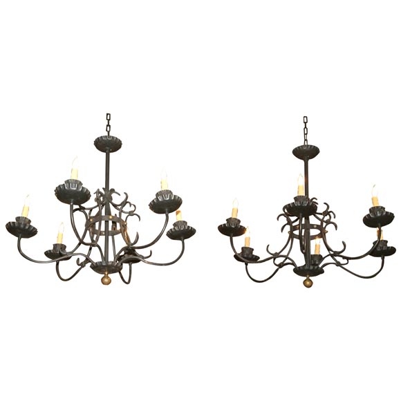 Louis XV style iron pair of chandeliers For Sale