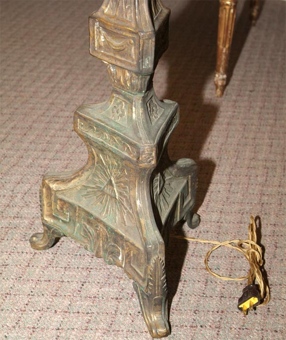 REPOUSSE  ALTARSTICKS CONVERTED TO FLOOR LAMPS For Sale 2