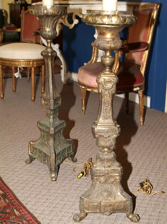REPOUSSE  ALTARSTICKS CONVERTED TO FLOOR LAMPS For Sale 3