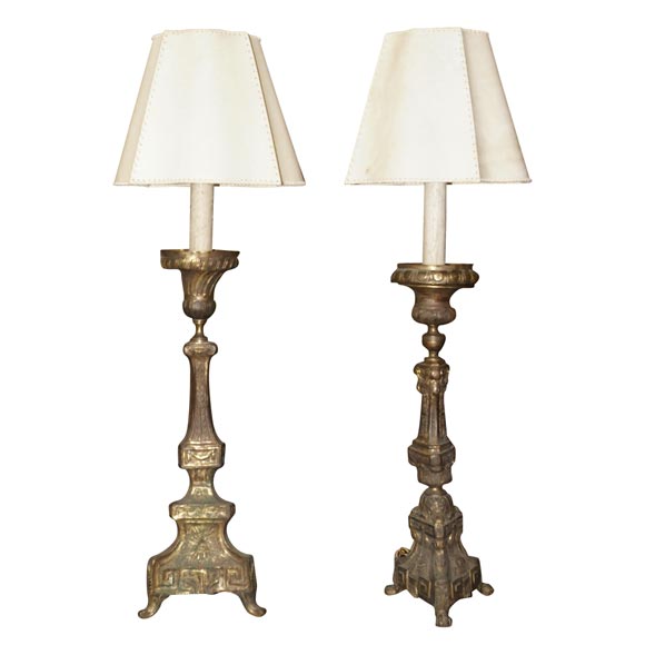 REPOUSSE  ALTARSTICKS CONVERTED TO FLOOR LAMPS For Sale