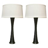 Pair of French Mid-Century Ebonized Column Lamps