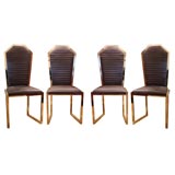 Set of Four Chrome and Silk Chairs