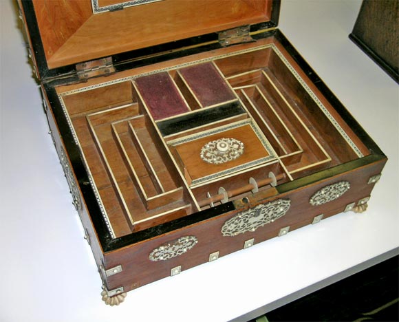 19th Century An Anglo-Indian ivory-mounted hardwood table box For Sale