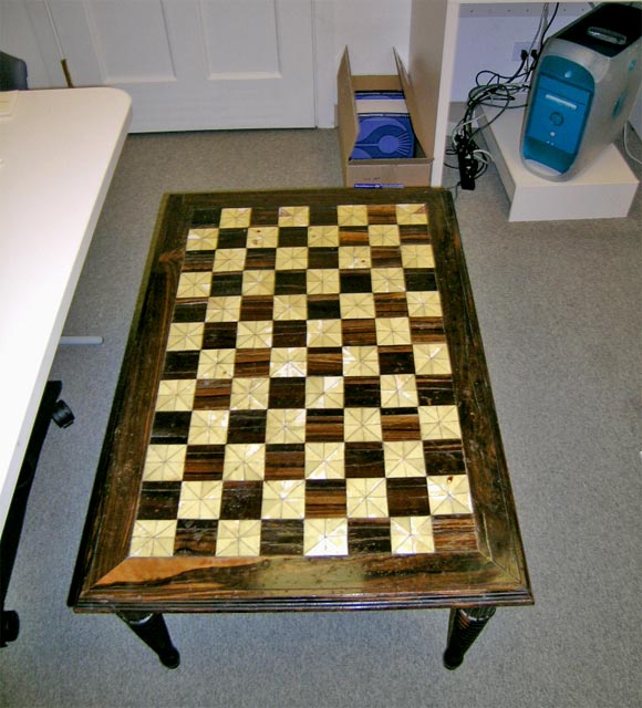 Rosewood and bone checkerboard coffee table