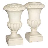 Antique Pair of Late 19th/Early 20th Century Carved White Marble Urns