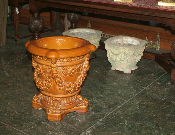 Large terracotta planter made in Lincoln, California by the Gladding McBean architectural pottery manufacturing company.  This is a recent and exact casting from the original molds made by Gladding McBean within the last 25 years.  The original was