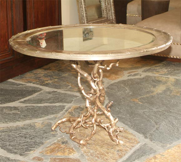 Silver Leaf Branch Table with Mirror Top