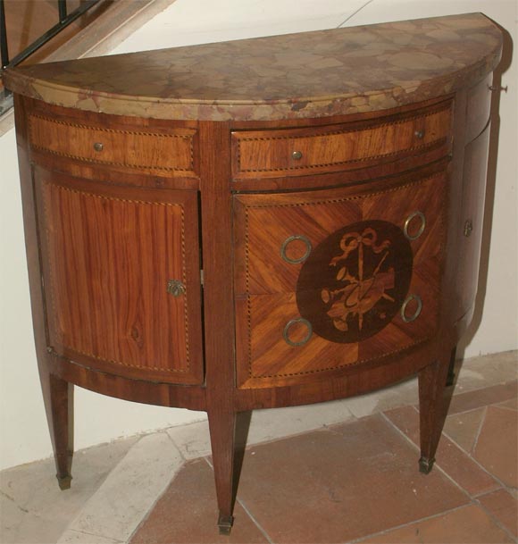 Beautifully detailed Louis XVI-Style, Marquetry Demi-Lune Commode