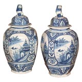 Pair of Delft Covered Vases