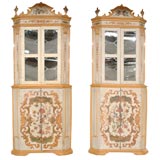 Pair 18th C. Italian Painted Corner Cabinets