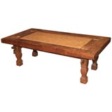 Primitive Teak and Rattan Coffee Table
