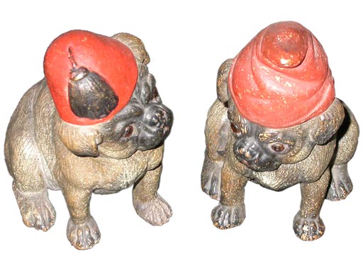 2 Terra Cotta Pugs with Red Caps