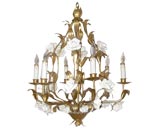 Gilt Metal and Porcelain Chandelier