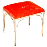 Nickle Plated Bamboo Stool with Crocodile Embossed Leather