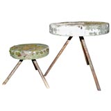 Antique Pair of Stone Wheels on Metal Tripod Stand