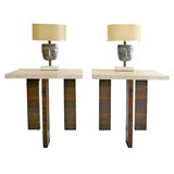 Eccola's Custom  Pallisander Wood and Parchment Console Tables