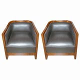 Pair of Italian 60s Pallisander Wood & Leather Chairs