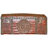 19thC. red leather travewling trunk