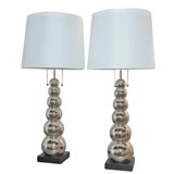 Pair Nickel Stacking Ball Lamps