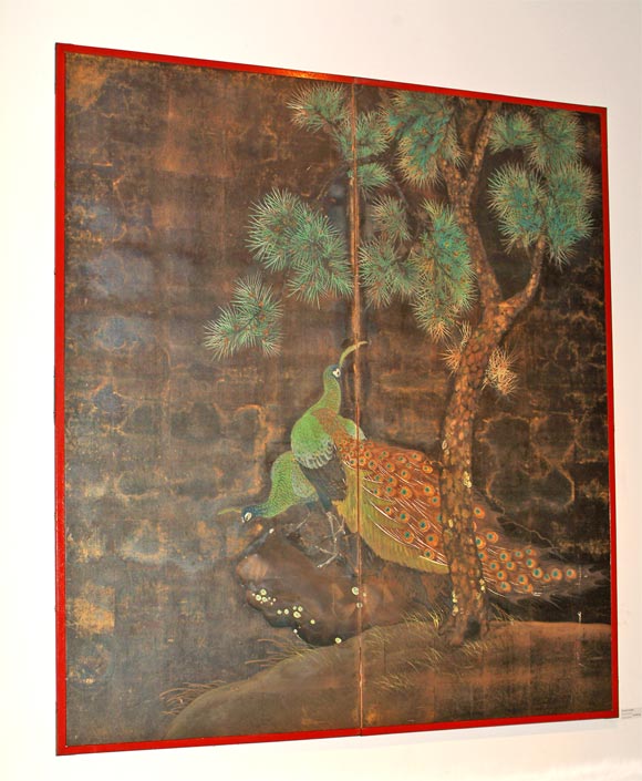 Japanese 2 Panel Peacock Screen