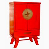 Contemporary Red Lacquer TV Cabinet