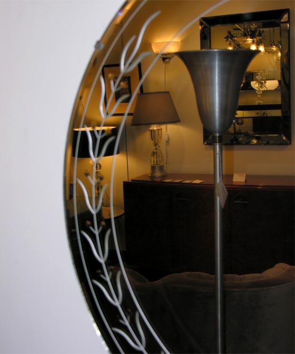 1930s Round Mirror with Etched and beveled design 1