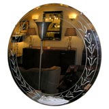 Vintage 1930s Round Mirror with Etched and beveled design