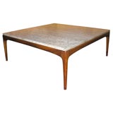Coffee Table in Walnut with Travertine Top by Bertha Schaefer