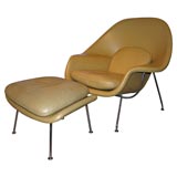 "Womb Chair" with Matching Ottoman in Leather by Eero Saarinen