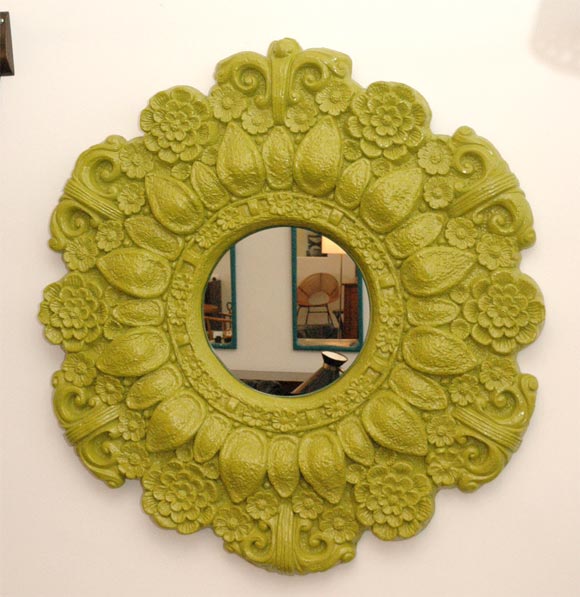 Floral Resin mirror with great detail.  We currently have this mirror lacquered a creamy white.  Please ask for pics!
