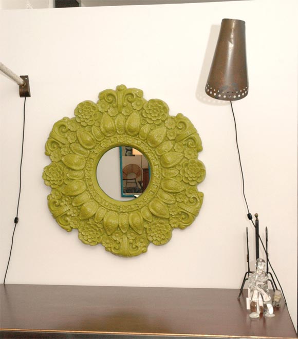 American Hollywood Regency Floral Mirror (White lacquer)