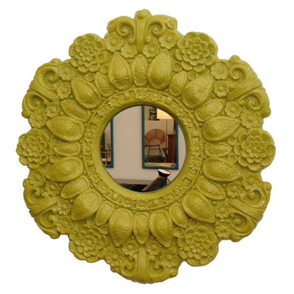 Hollywood Regency Floral Mirror (White lacquer)
