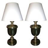 Pair of brass Stiffle urn lamps.