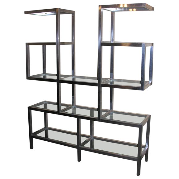 Chrome and Glass Architectural Shelving Unit at 1stDibs