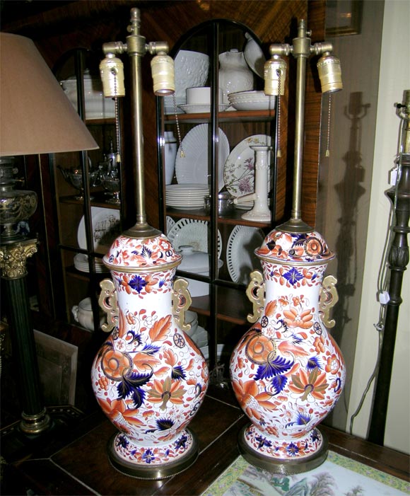 Pair of English Imari Pattern parfumiers.