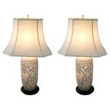 Pair of White Ceramic Asian Style Lamps