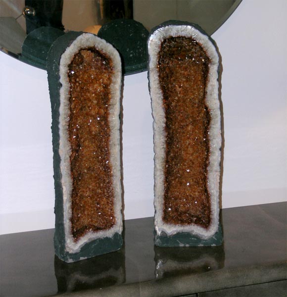 Large pair rich amber color citrine crystal geodes.