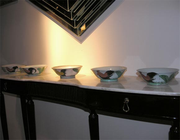 Set of 5 rooster chinese bowl