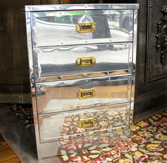 Chic Metal and Black Glass Side Table Cabinet