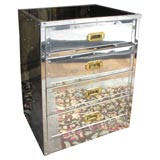 Chic Metal and Black Glass Side Table Cabinet